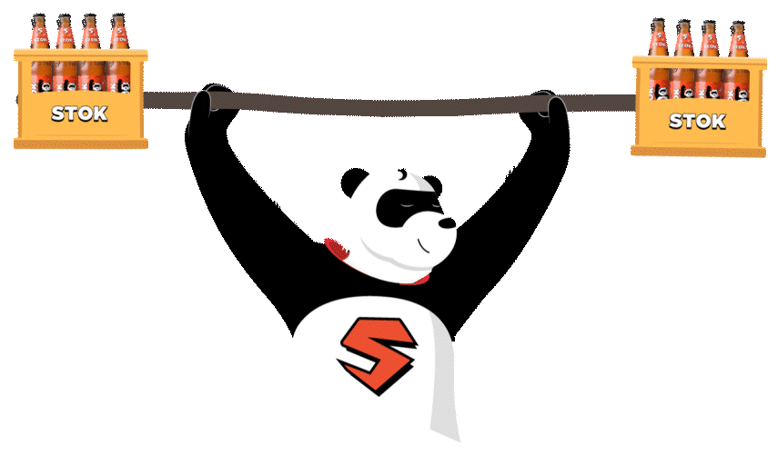 STOK Beer Panda mascot lifting beer crate