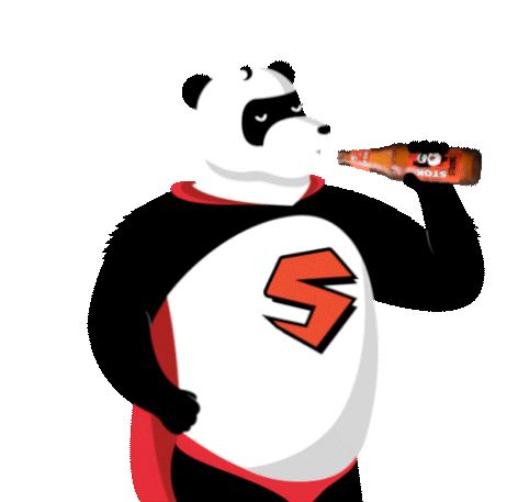 STOK Beer Panda mascot enjoying a strong beer